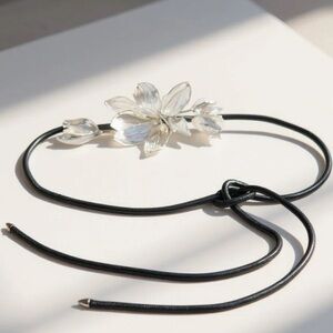 Silver Floral Tie Belt